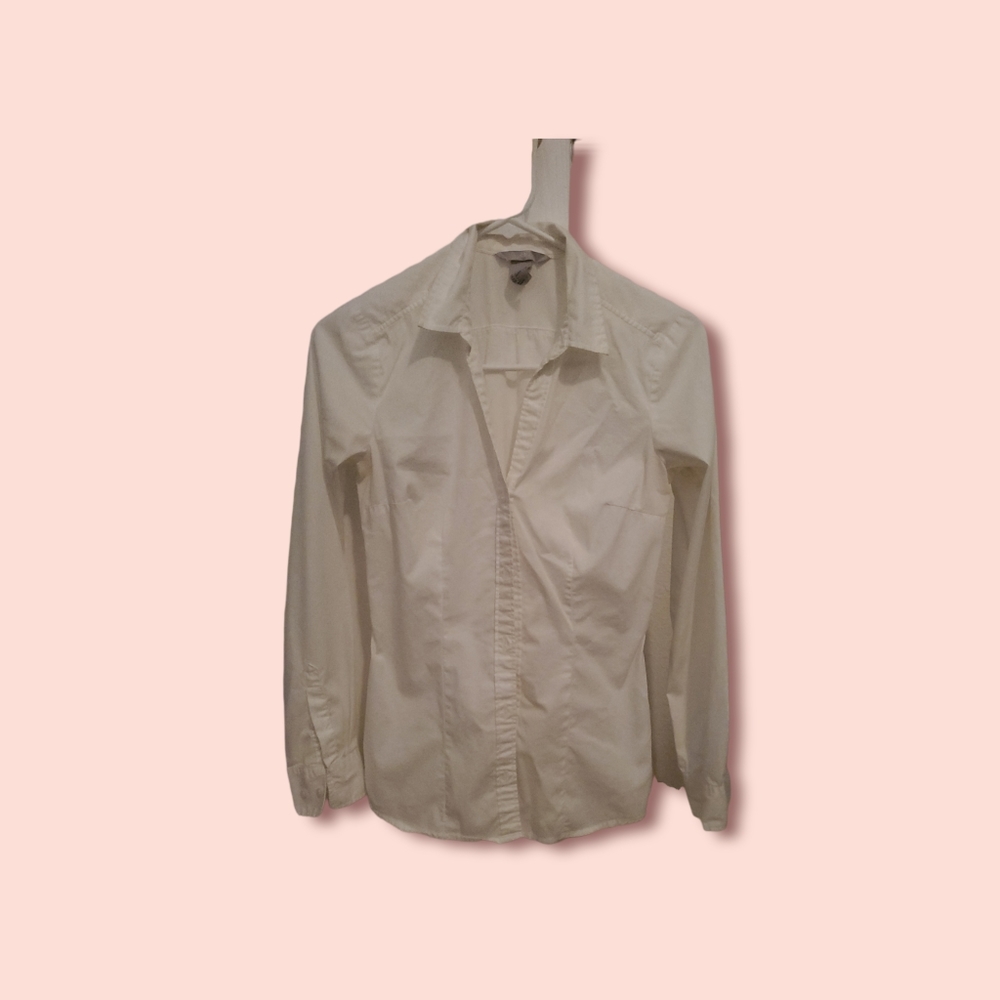 H & M White Button Up Slim Fit Collared Shirt